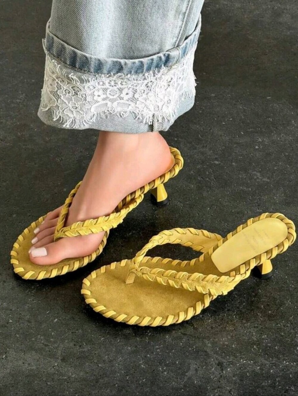 French Square Toe Open Toe Thong High Heel Stilettos Sandals Summer New Kitten H - Picture 6 of 6